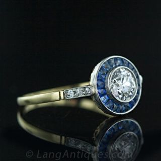 Art Deco Style Diamond and Sapphire Ring