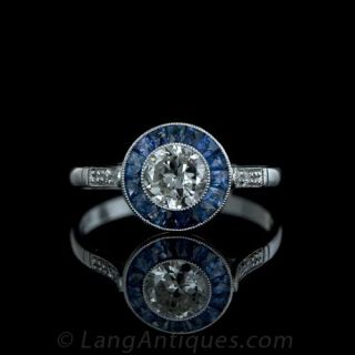 Art Deco Style Diamond and Sapphire Ring - 1