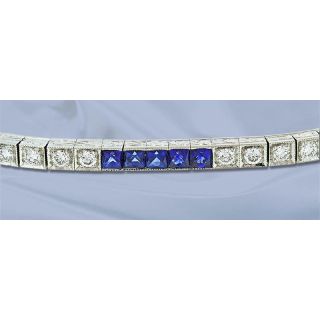 Art Deco Style Diamond and Sapphire Straight Line Bracelet