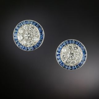 Art Deco-Style Diamond and Sapphire Stud Earrings  - 3