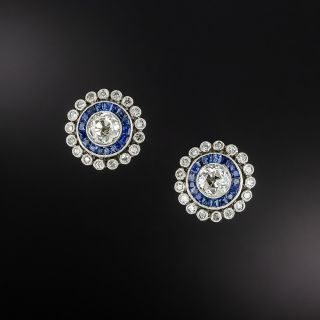 Art Deco-Style Diamond and Sapphire Stud Earrings - 2
