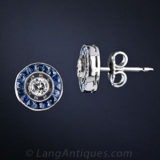 Art Deco Style Diamond and Sapphire Target Earrings