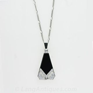 Art Deco Style Diamond   Black Onyx Necklace Main View