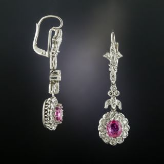 Art Deco Style Diamond Drop Earrings with Pink Sapphires