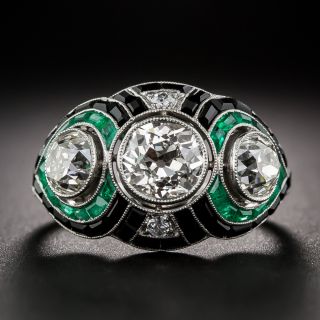 Art Deco Style Diamond, Emerald and Onyx Ring - 8