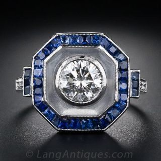Art Deco Style Diamond, Sapphire and Frosted Crystal Ring