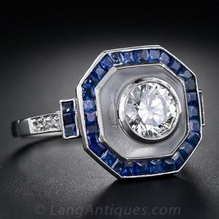 Art Deco Style Diamond, Sapphire and Frosted Crystal Ring