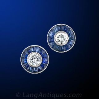 Art Deco Diamond Sapphire Earrings