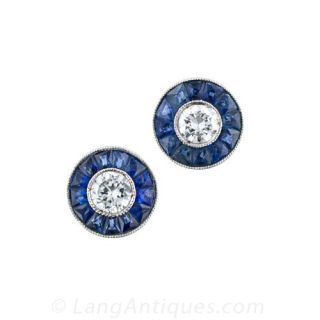 Art Deco Style Diamond & Sapphire Earrings