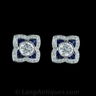 Art Deco Style Diamond   Sapphire Earrings Main View