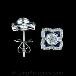 Art Deco Style Diamond & Sapphire Earrings