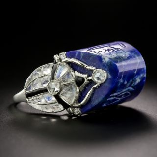 Art Deco-Style Egyptian Revival Lapis, Moonstone and Diamond Ring, Size 7 1/2 - 3