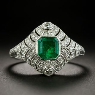 Art Deco Style Emerald and Diamond Dinner Ring - 1