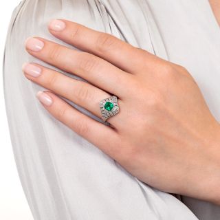 Art Deco Style Emerald and Diamond Dinner Ring