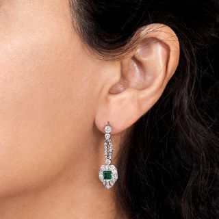 Art Deco Style Emerald and Diamond Drop Earrings
