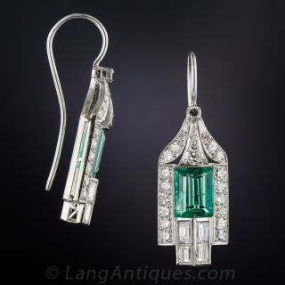 Art Deco Style Emerald and Diamond Earrings