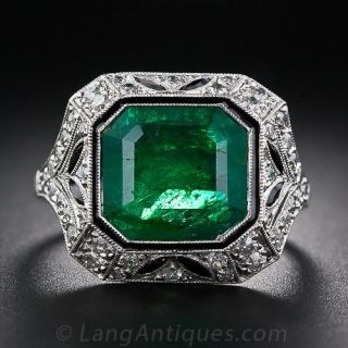 Art Deco Style Emerald and Diamond Ring