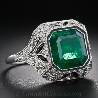 Art Deco Style Emerald and Diamond Ring
