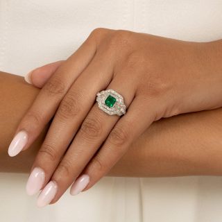 Art Deco-Style Emerald and Diamond Ring - GIA