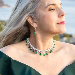 Art Deco-Style Emerald Bead and Diamond Fringe Necklace