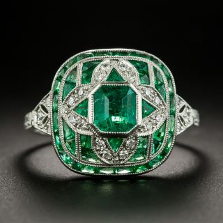 Art Deco Style Emerald and Diamond Ring - 0