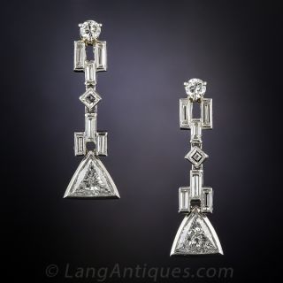 Art Deco Style Geometric Diamond Drop Earrings - 1