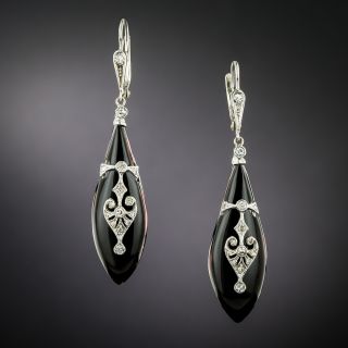 Art Deco-Style Glass And Diamond Dangle Earrings - 2