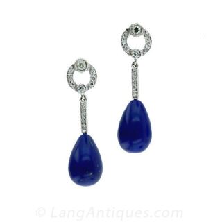 Art Deco Style Lapis and Diamond Drops Main View 1