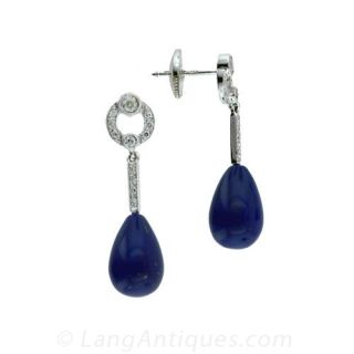 Art Deco Style Lapis and Diamond Drops