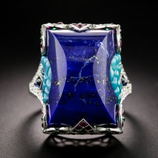 Art Deco-Style Lapis and Turquoise Tutti Frutti Ring - 3