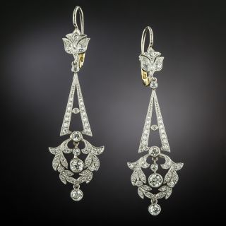 Art Deco-Style Long Diamond Dangle Earrings - 2