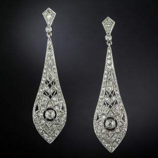 Art Deco-Style Long Diamond Drop Earrings - 3