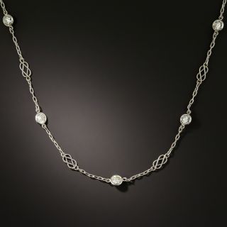 Art Deco Style Long Platinum and Diamond Chain Necklace - 2