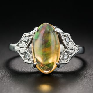 Art Deco-Style Mexican Fire Opal and Diamond Ring - 1