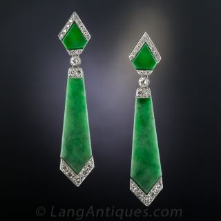 Art Deco Style Natural Burmese Jadeite and Diamond Earrings