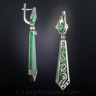Art Deco Style Natural Burmese Jadeite and Diamond Earrings
