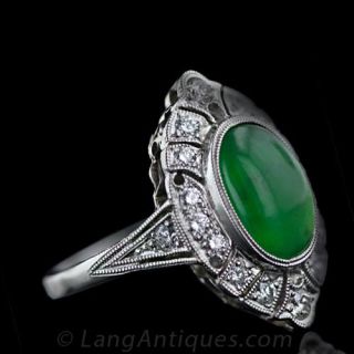 Art Deco Style Natural Jade and Diamond Ring