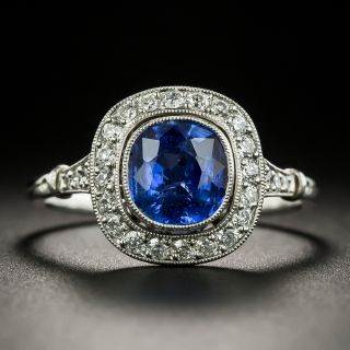 Art Deco Style No-Heat 1.56 Carat Sapphire and Diamond Ring -  GIA - 3