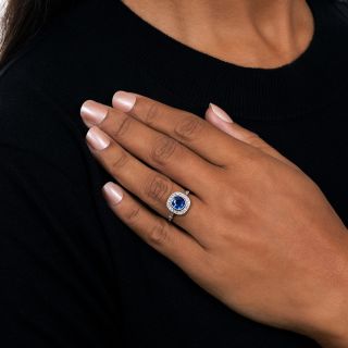 Art Deco Style No-Heat 1.56 Carat Sapphire and Diamond Ring -  GIA