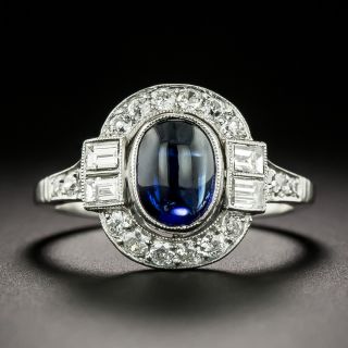 Art Deco-Style No-Heat Cabochon Sapphire and Diamond Ring - 3