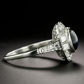 Art Deco-Style No-Heat Cabochon Sapphire and Diamond Ring