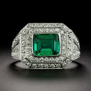 Art Deco Style No Treatment 1.05 Carat Colombian Emerald and Diamond Ring - GIA - 3