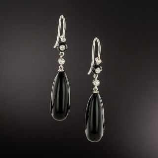Art Deco Style Onyx and Diamond Dangle Earrings - 1