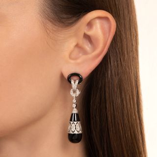 Art Deco Style Onyx and Diamond Dangle Earrings
