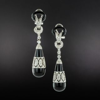 Art Deco Style Onyx and Diamond Dangle Earrings - 2