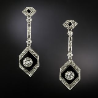 Art Deco-Style Onyx and Diamond Drop Earrings - 2