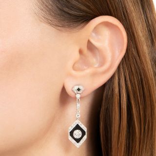 Art Deco-Style Onyx and Diamond Drop Earrings