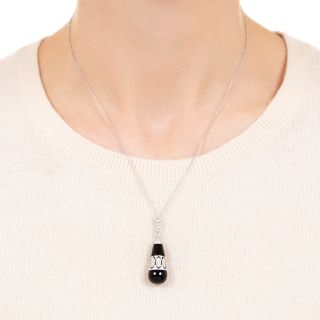 Art Deco Style Onyx and Diamond Drop Necklace