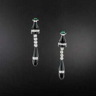Art Deco Style Onyx, Diamond and Emerald Earrings - 2