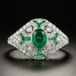 Art Deco-Style Oval Emerald and Diamond Ring - 1